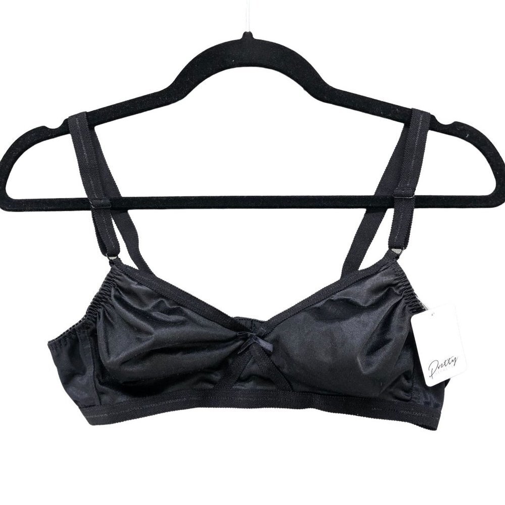 NWT Pretty Secrets Black Bralette Satin 34C Unwired Unpadded‎ Womens